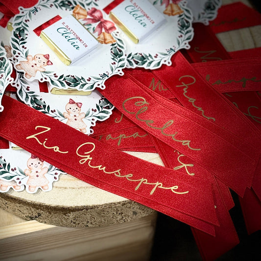Segnaposto Battesimo natalizio con nastro personalizzato