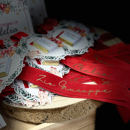 Segnaposto Battesimo natalizio con nastro personalizzato