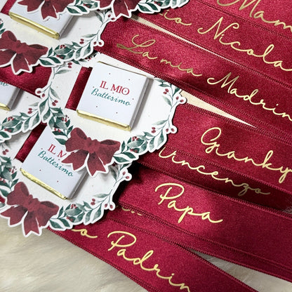 Segnaposto Battesimo natalizio con nastro personalizzato